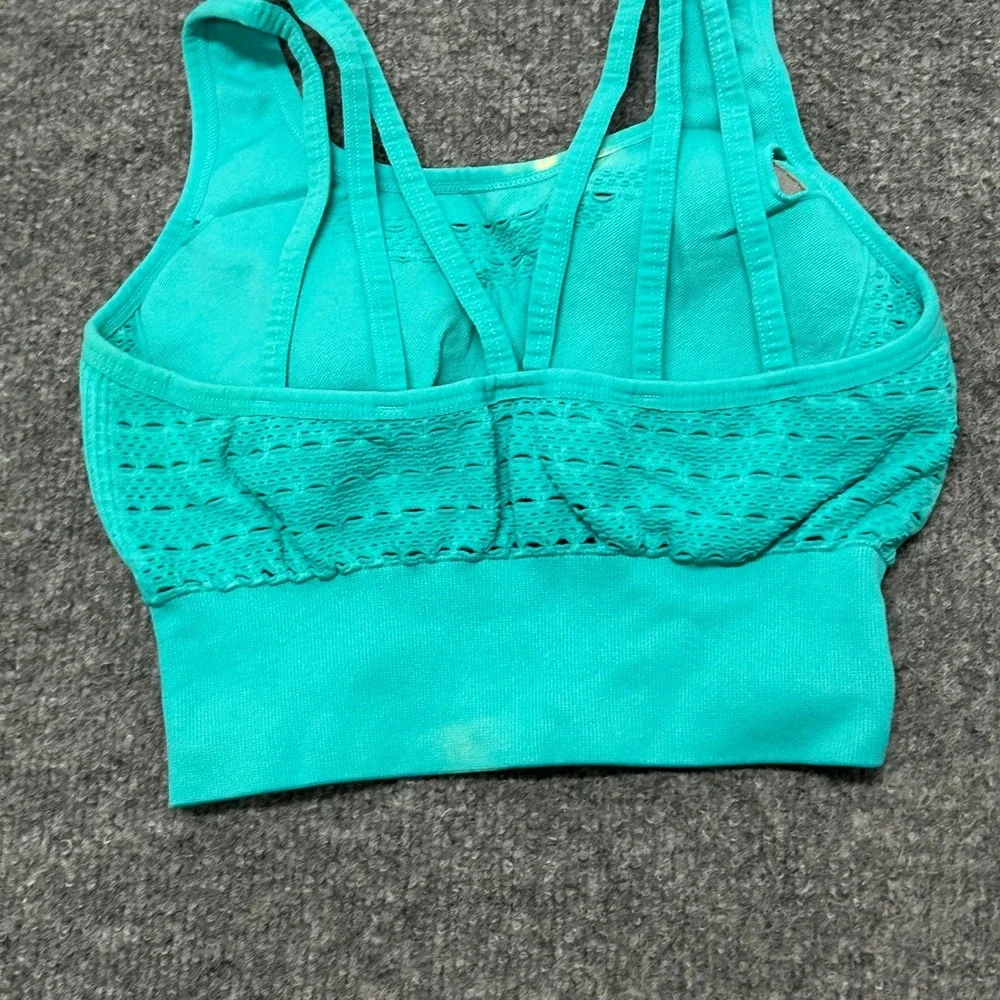 Gymshark Sports Bra Womens Size S Teal Green Seamless Strappy Perforated Active